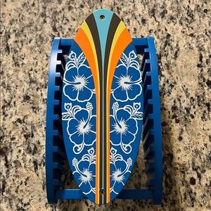 Blue Multi Color Floral Wooden Surf Board CD Disc Case Holder New